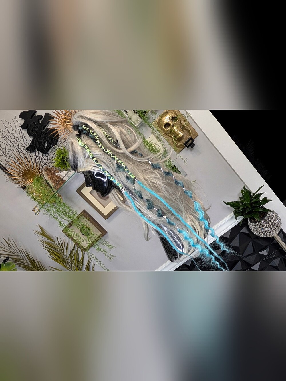 Aqua & Mint Dread Lock Hair Clip Extensions (1pc)